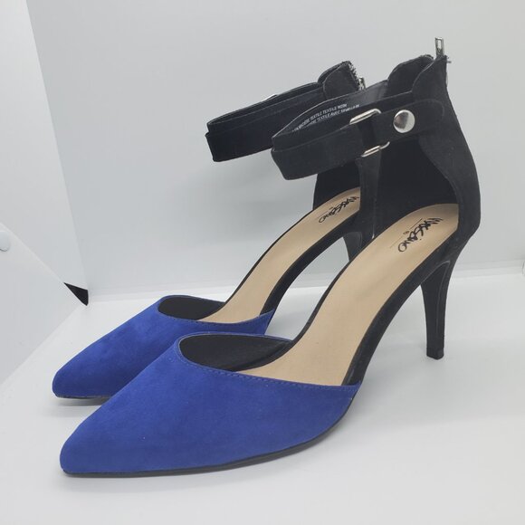 Blue Point Toe Suede Pumps Women's 10 Mossimo Supply Ankle Strap Zip Heels - Picture 13 of 14